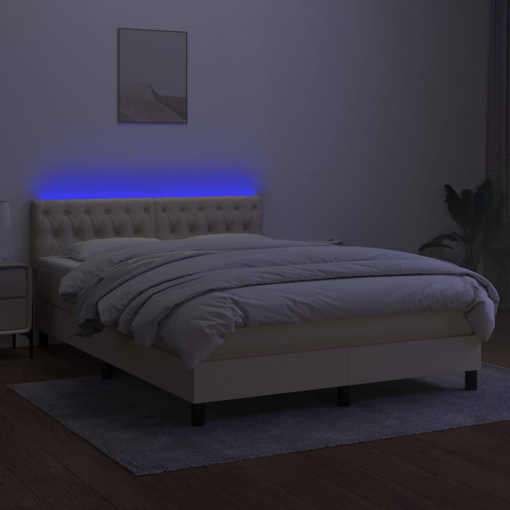 vidaXL kontinentalseng med LED-lys 140x190 cm stof cremefarvet