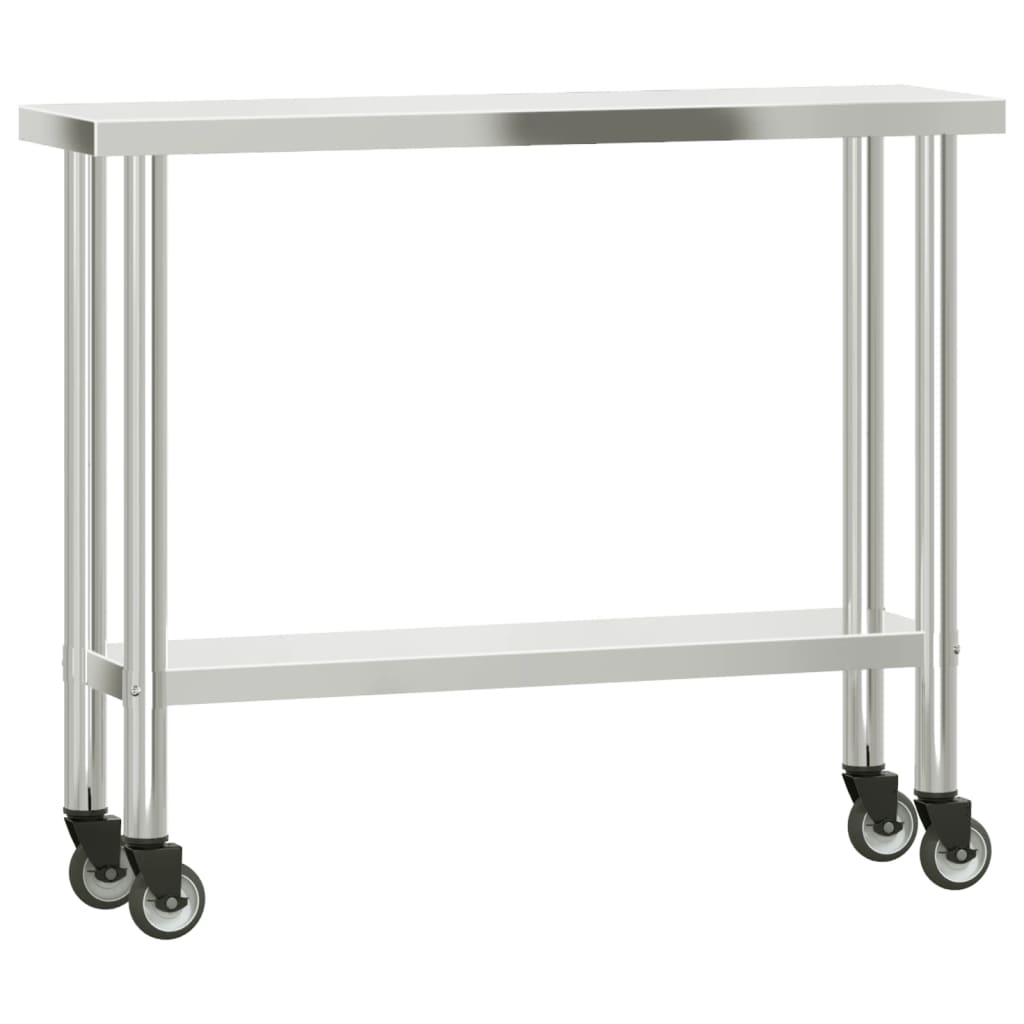 vidaXL køkkenbord med tophylde 110x30x150 cm rustfrit stål
