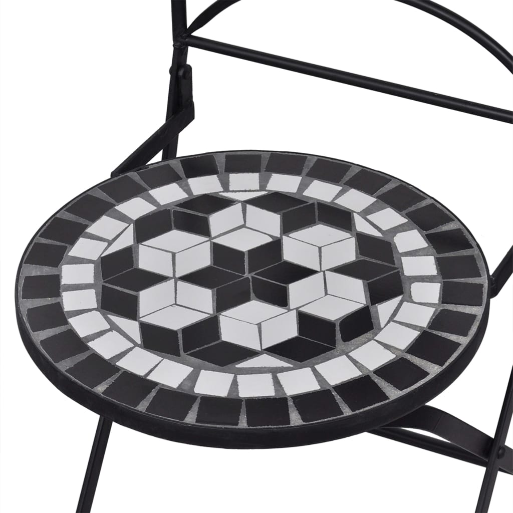 vidaXL bistrosæt 3 dele mosaikdesign keramiske fliser sort og hvid