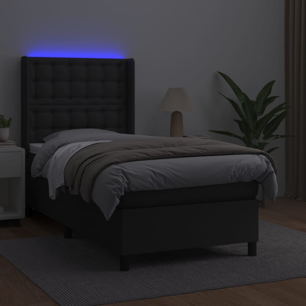 vidaXL kontinentalseng med LED-lys 100x200 cm kunstlæder sort
