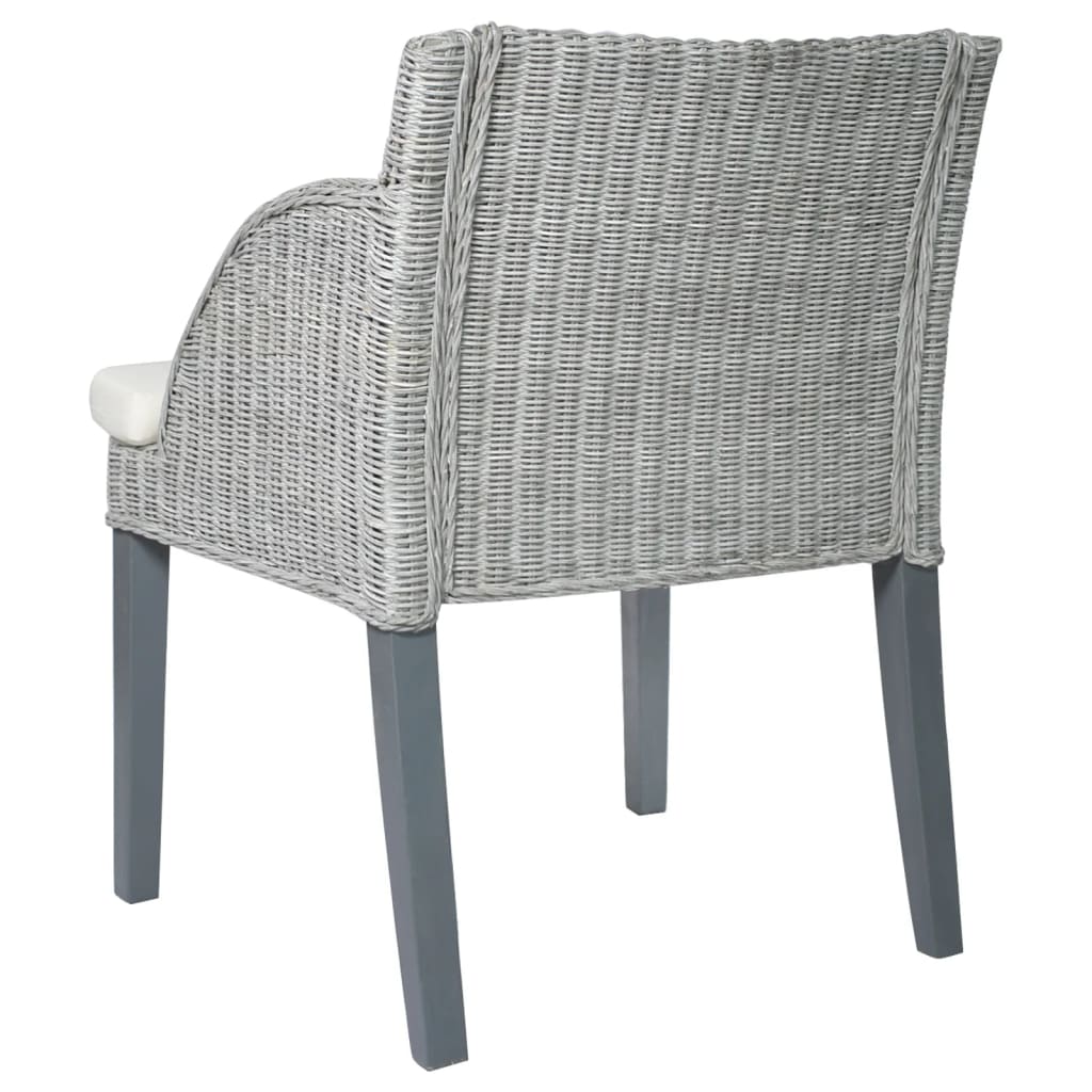 vidaXL spisebordsstole 2 stk. med hynder naturlig rattan grå