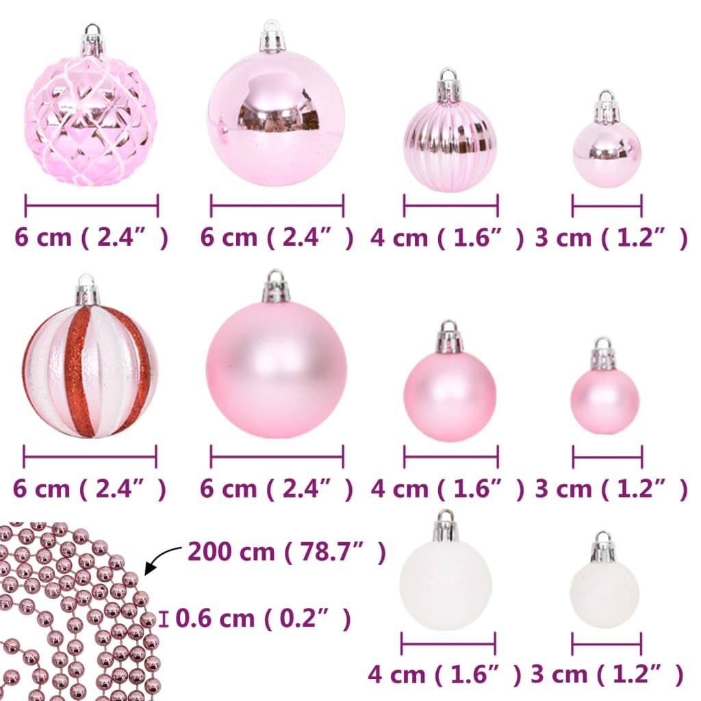 vidaXL julekugler 65 dele pink/rød/hvid