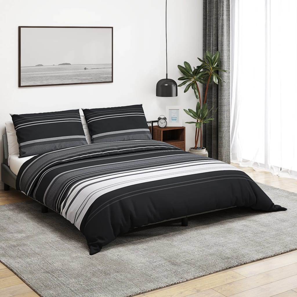 vidaXL sengetøj 200x220 cm bomuld sort og hvid