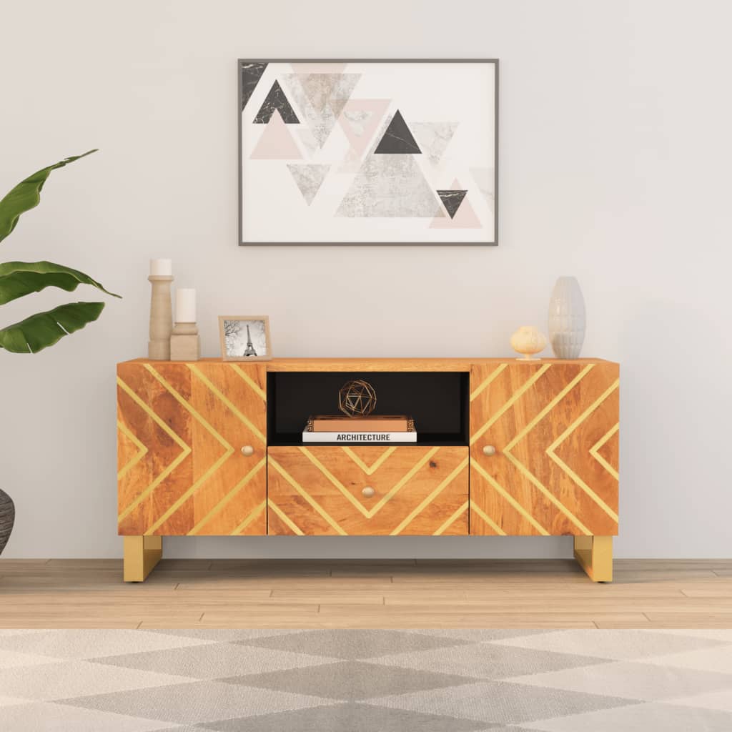 vidaXL tv-bord 105x33,5x46 cm massivt mangotræ brun og sort