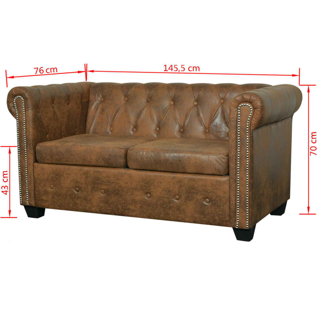 vidaXL 2-personers Chesterfield sofa kunstlæder brun