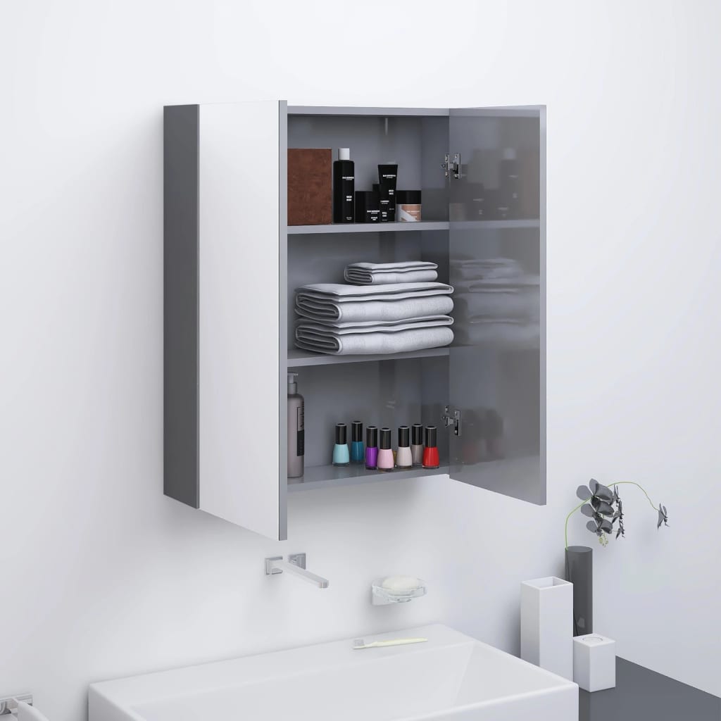 vidaXL badeværelsesskab med spejl 60x15x75 cm MDF skinnende grå