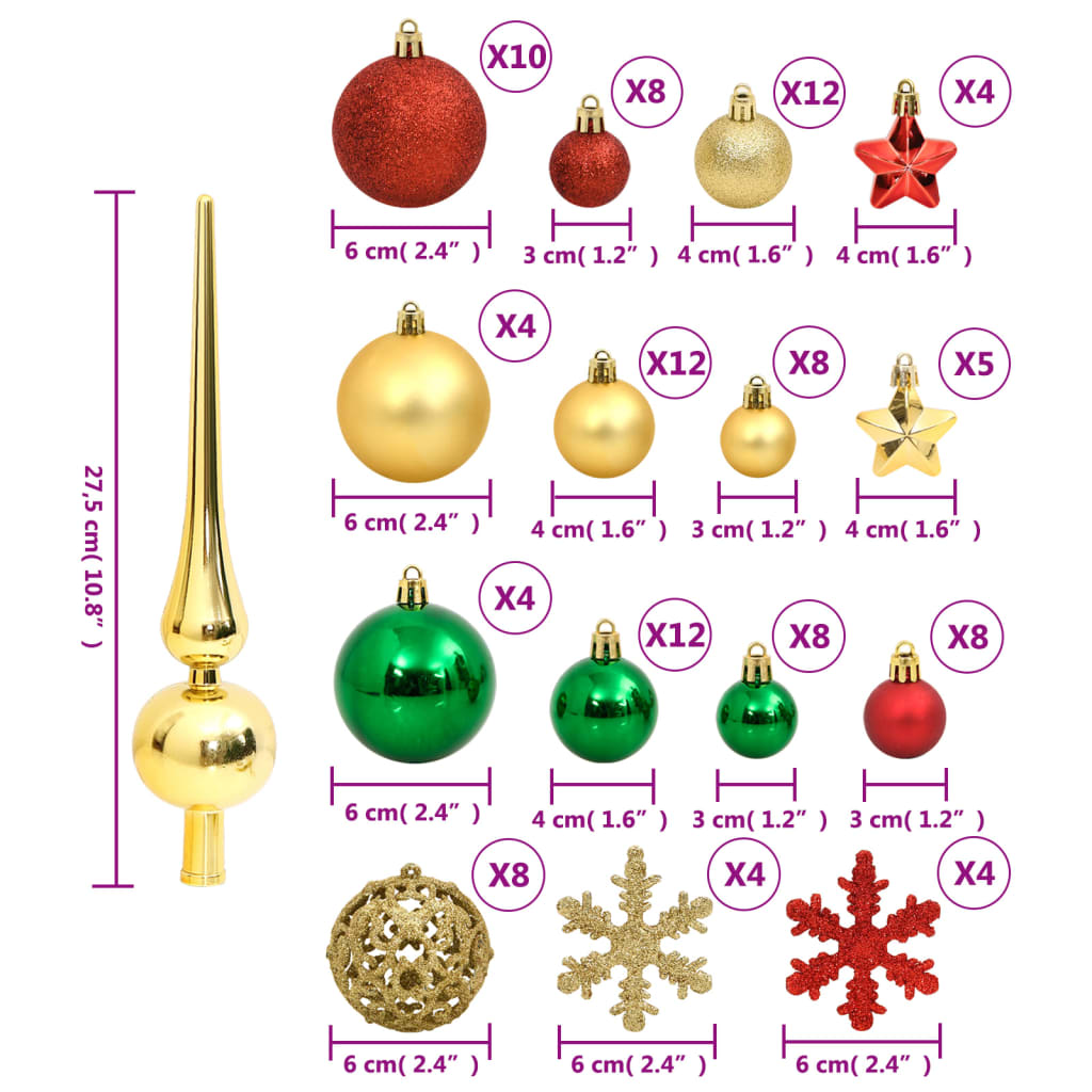 vidaXL julekuglesæt 112 dele polystyren rød / grøn / guldfarvet