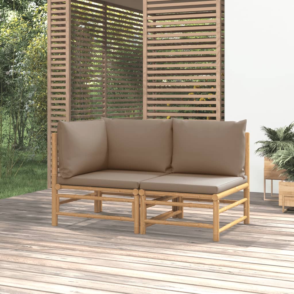 vidaXL loungesæt til haven 2 dele med gråbrune hynder bambus