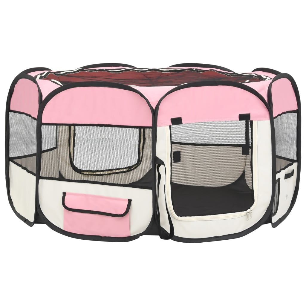 vidaXL foldbar hundegård med bæretaske 125x125x61 cm lyserød
