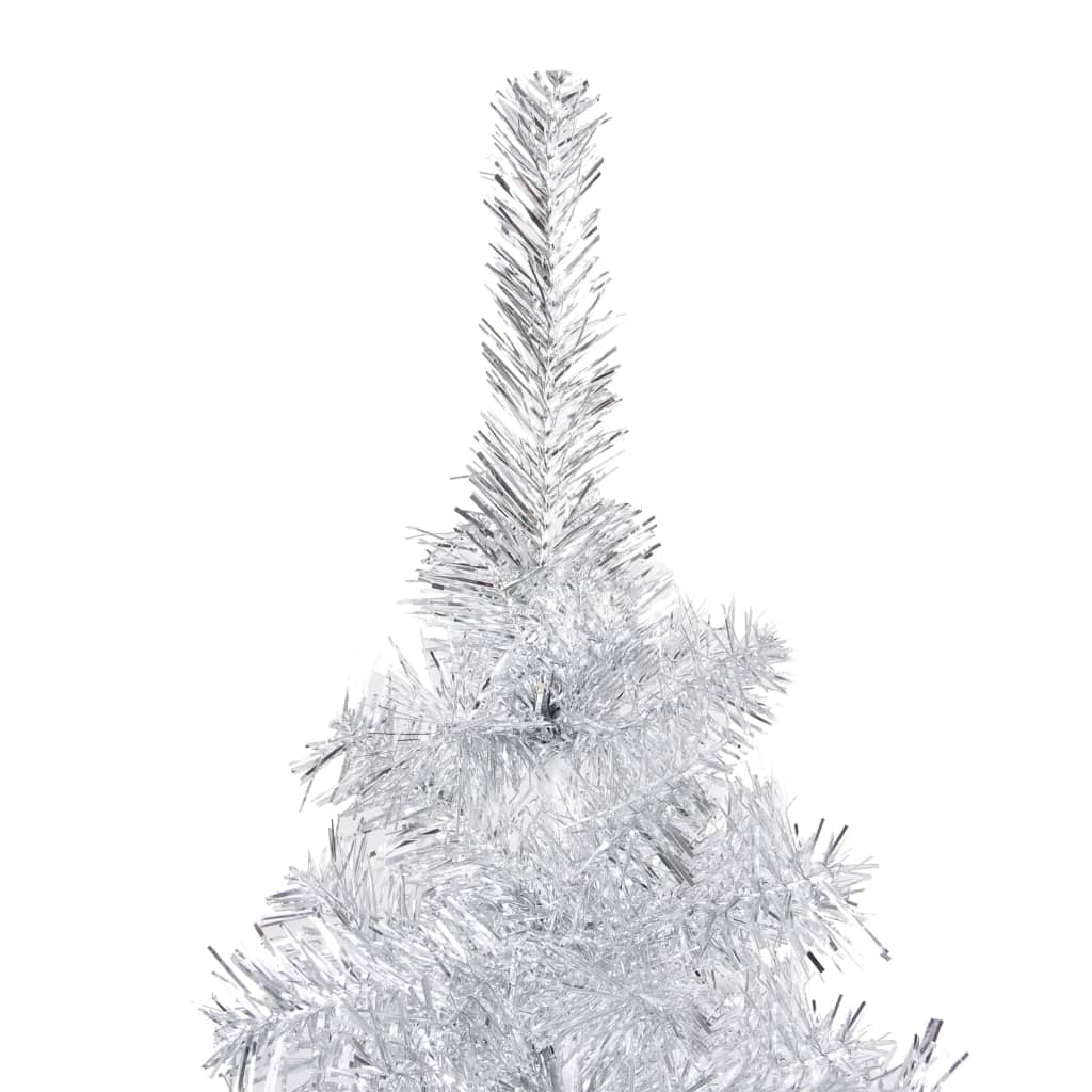 vidaXL kunstigt juletræ med lys og kuglesæt 210 cm PET sølvfarvet