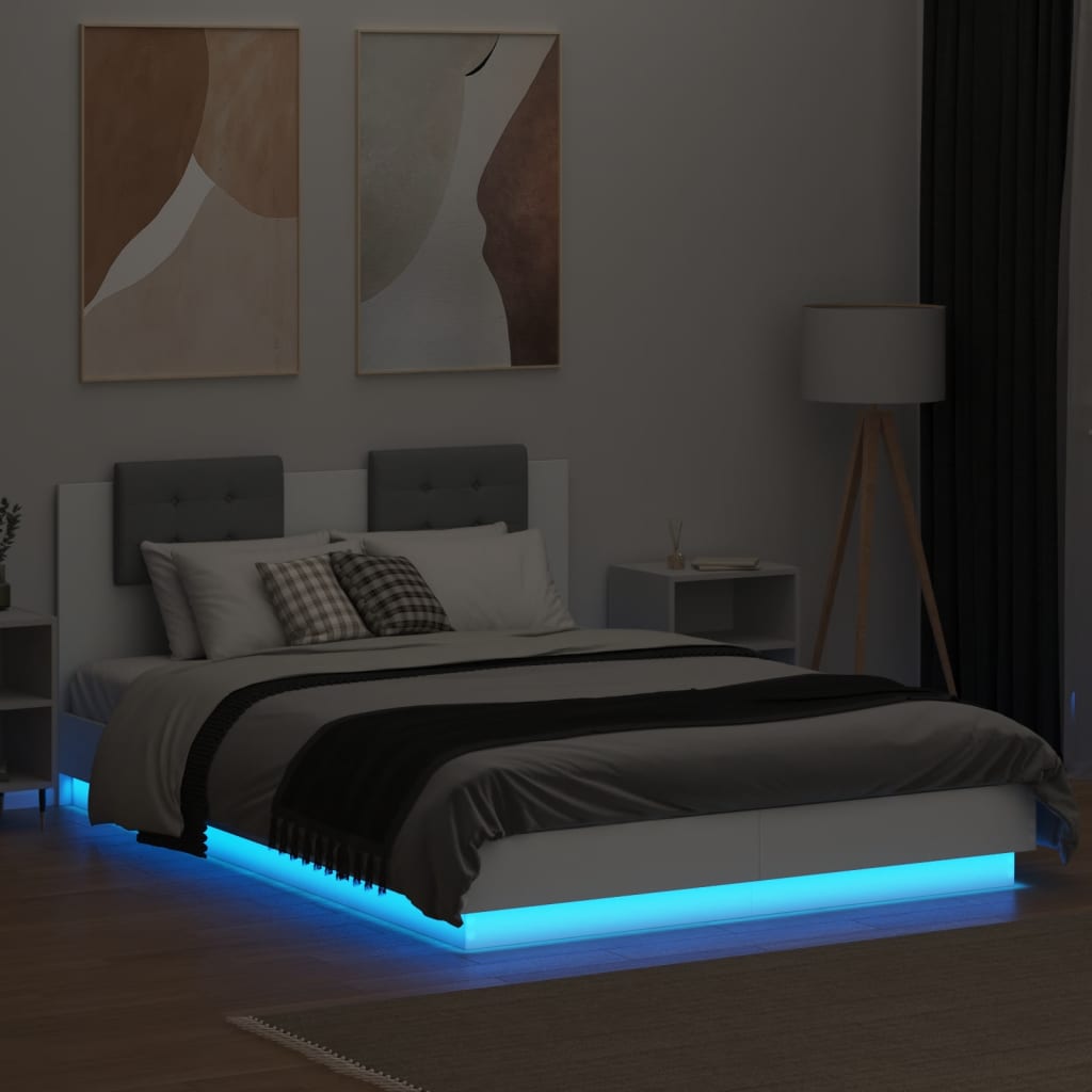 vidaXL sengeramme med sengegavl og LED-lys 120x200 cm hvid