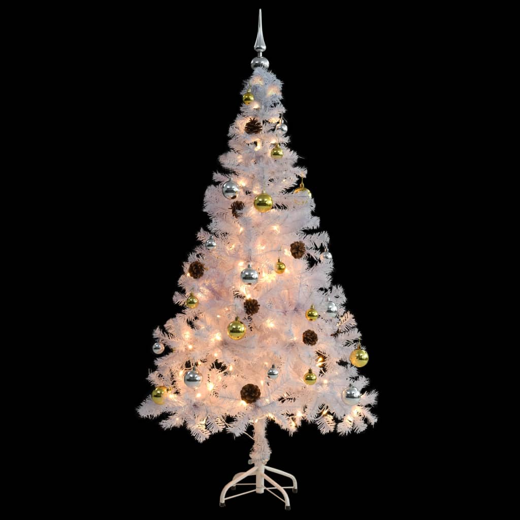 vidaXL kunstigt juletræ med lys og julekugler 150 cm hvid
