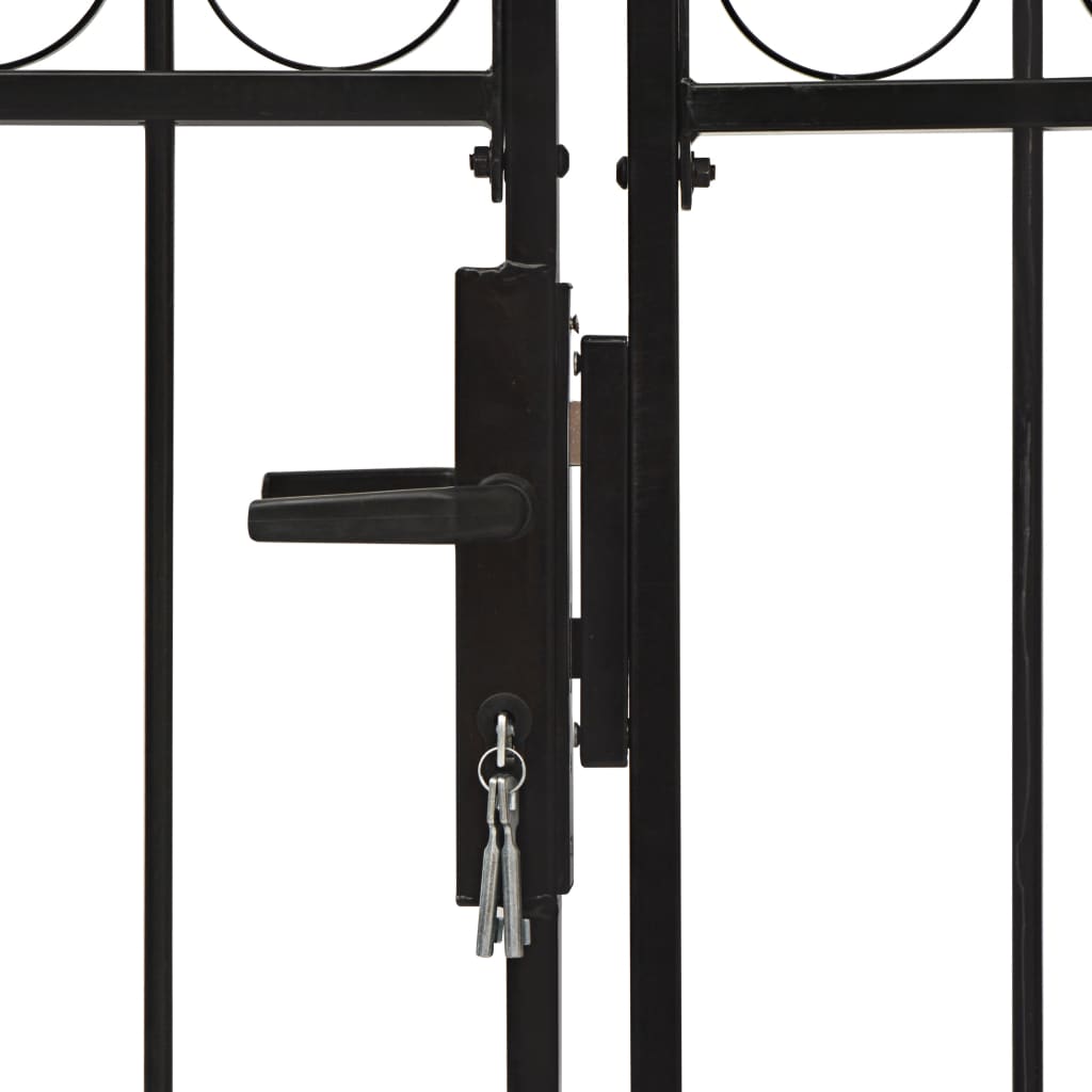 vidaXL hegnslåge med dobbeltdør og buet top stål 300 x 150 cm sort