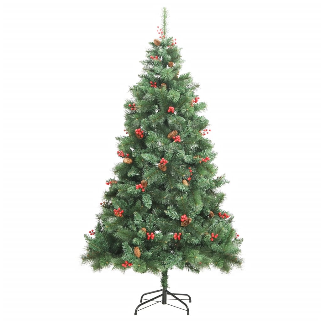 vidaXL kunstigt juletræ med grankogler og bær 210 cm hængslet