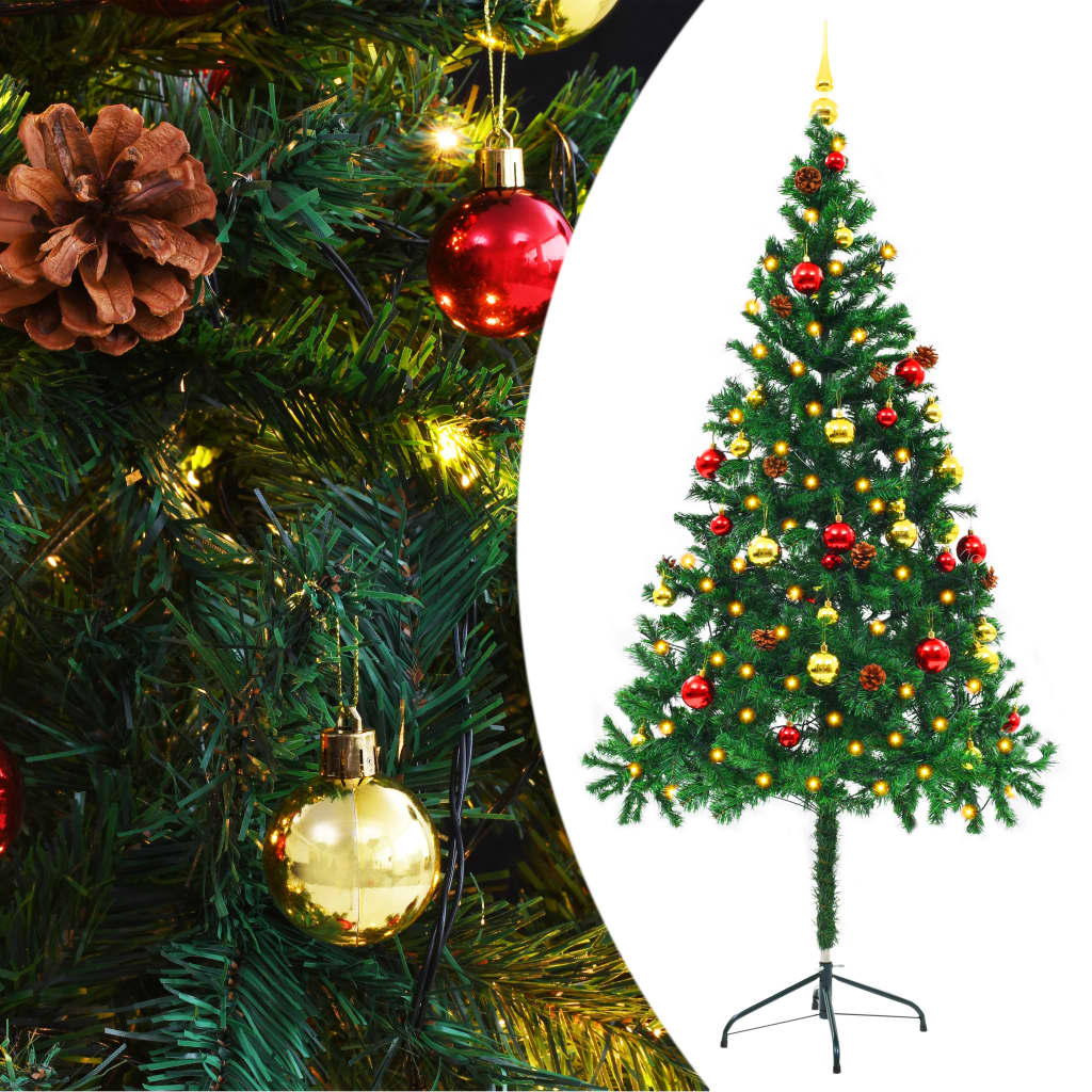 vidaXL kunstigt juletræ med lys og julekugler 180 cm grøn