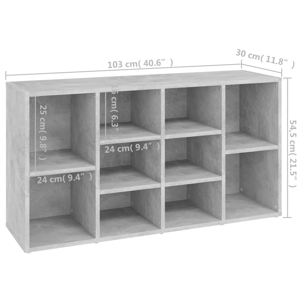 vidaXL skobænk 103x30x54,5 cm konstrueret træ betongrå