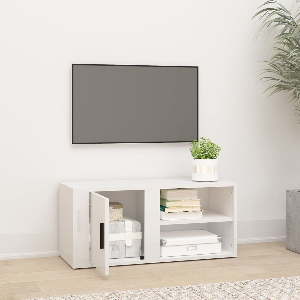 vidaXL tv-bord 80x31,5x36 cm konstrueret træ hvid højglans