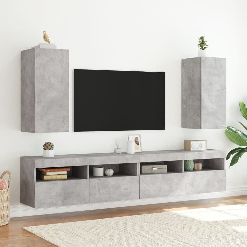 vidaXL væghængt tv-bord med LED-lys 30,5x35x70 cm betongrå