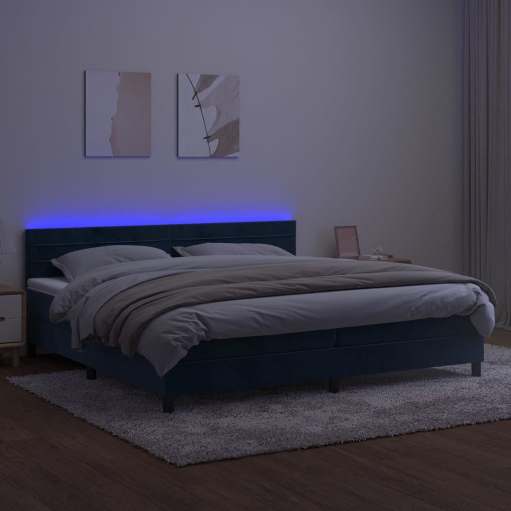 vidaXL kontinentalseng med LED-lys 200x200 cm fløjl mørkeblå