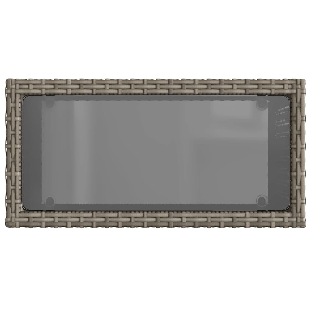 vidaXL havesidebord med glastop 58x27,5x55 cm polyrattan grå
