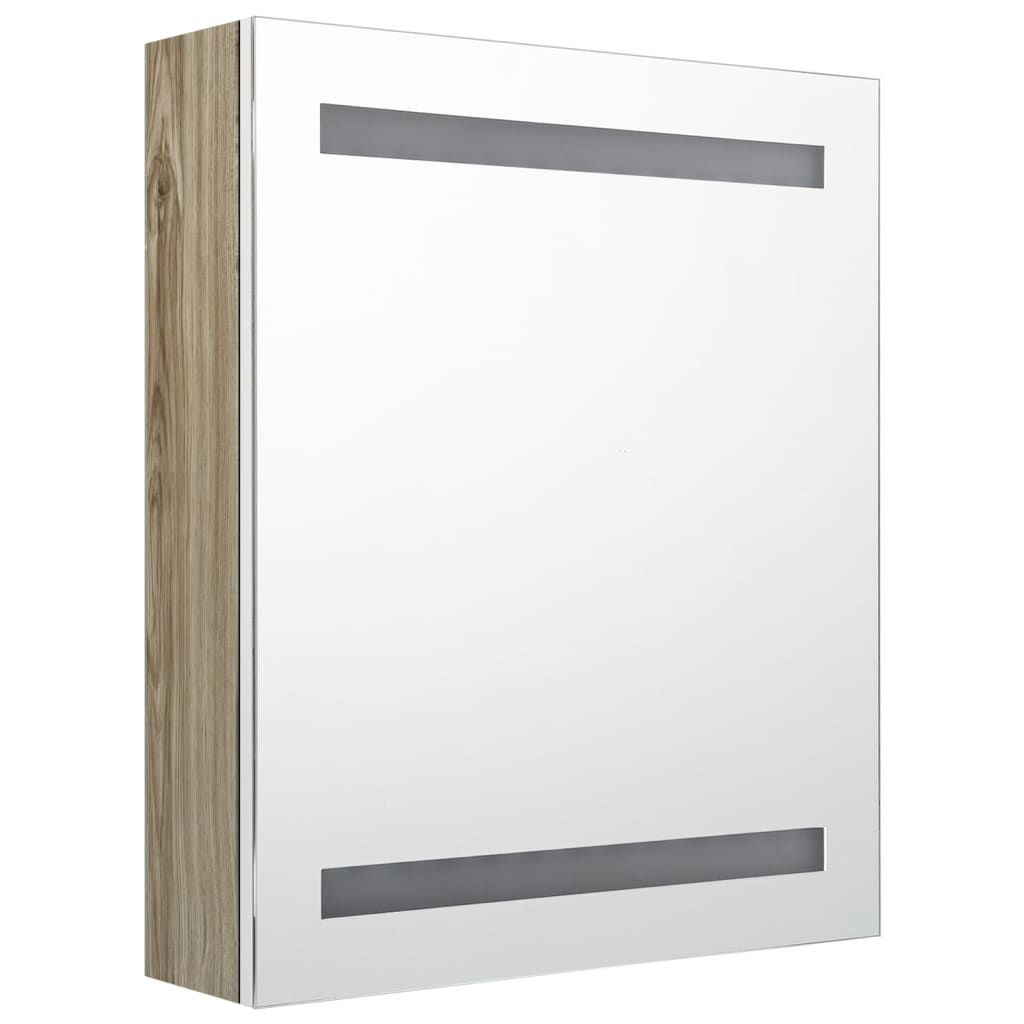 vidaXL badeværelsesskab med spejl + LED-lys 50x14x60 cm egetræ og hvid
