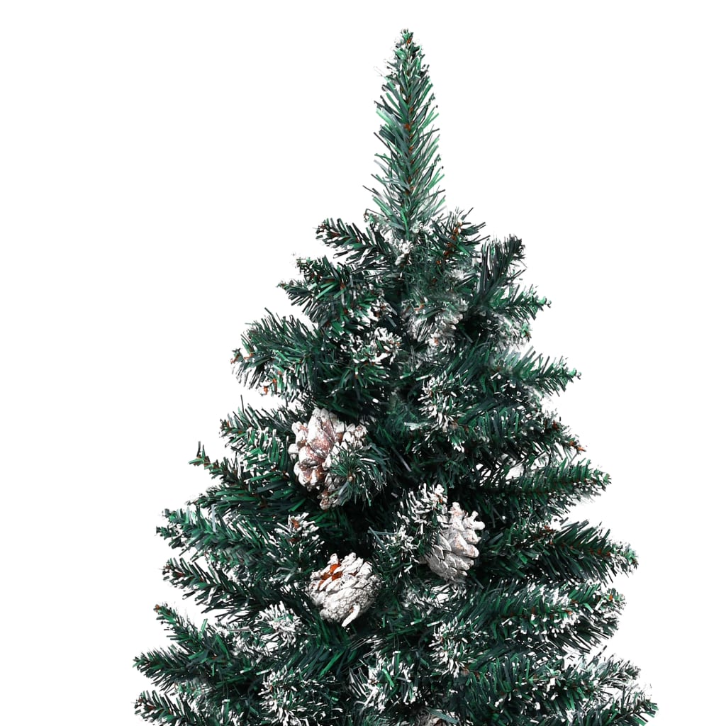 vidaXL smalt juletræ med lys + ægte træ og hvid sne 180 cm grøn
