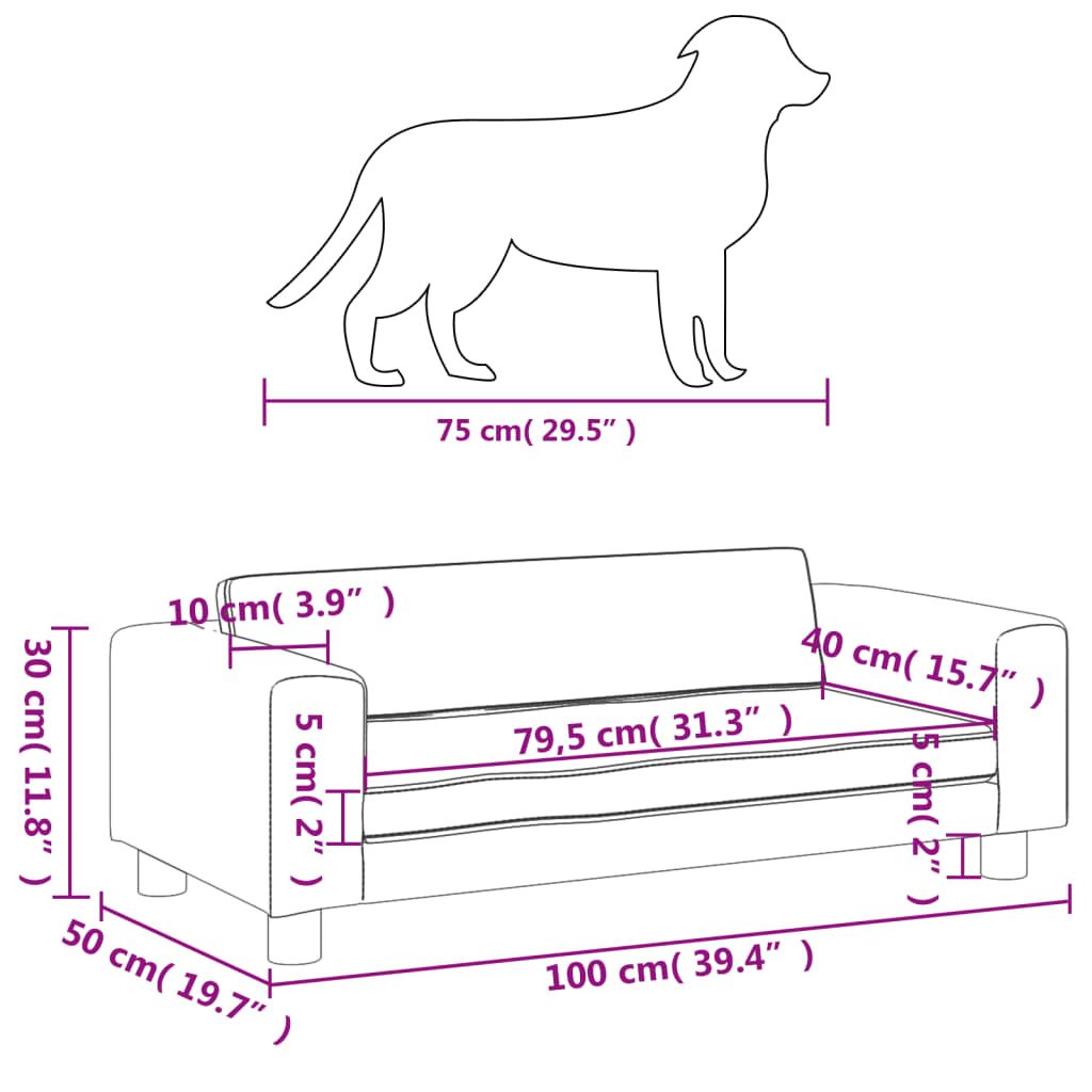 vidaXL hundeseng med forlængelse 100x50x30 cm velour sort