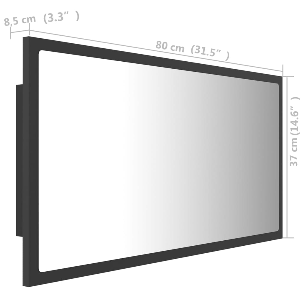 vidaXL badeværelsesspejl med LED-lys 80x8,5x37 cm akryl grå