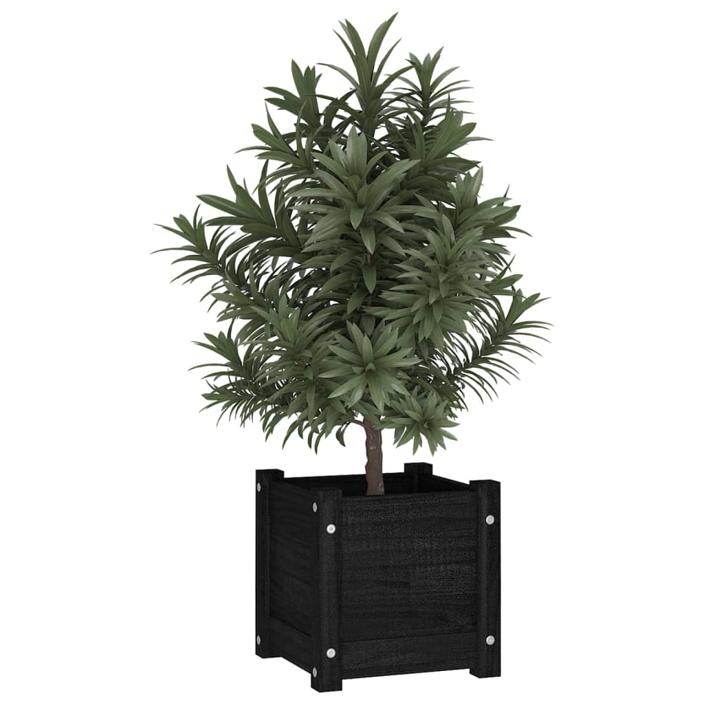 vidaXL plantekasse 31x31x31 cm massivt fyrretræ sort
