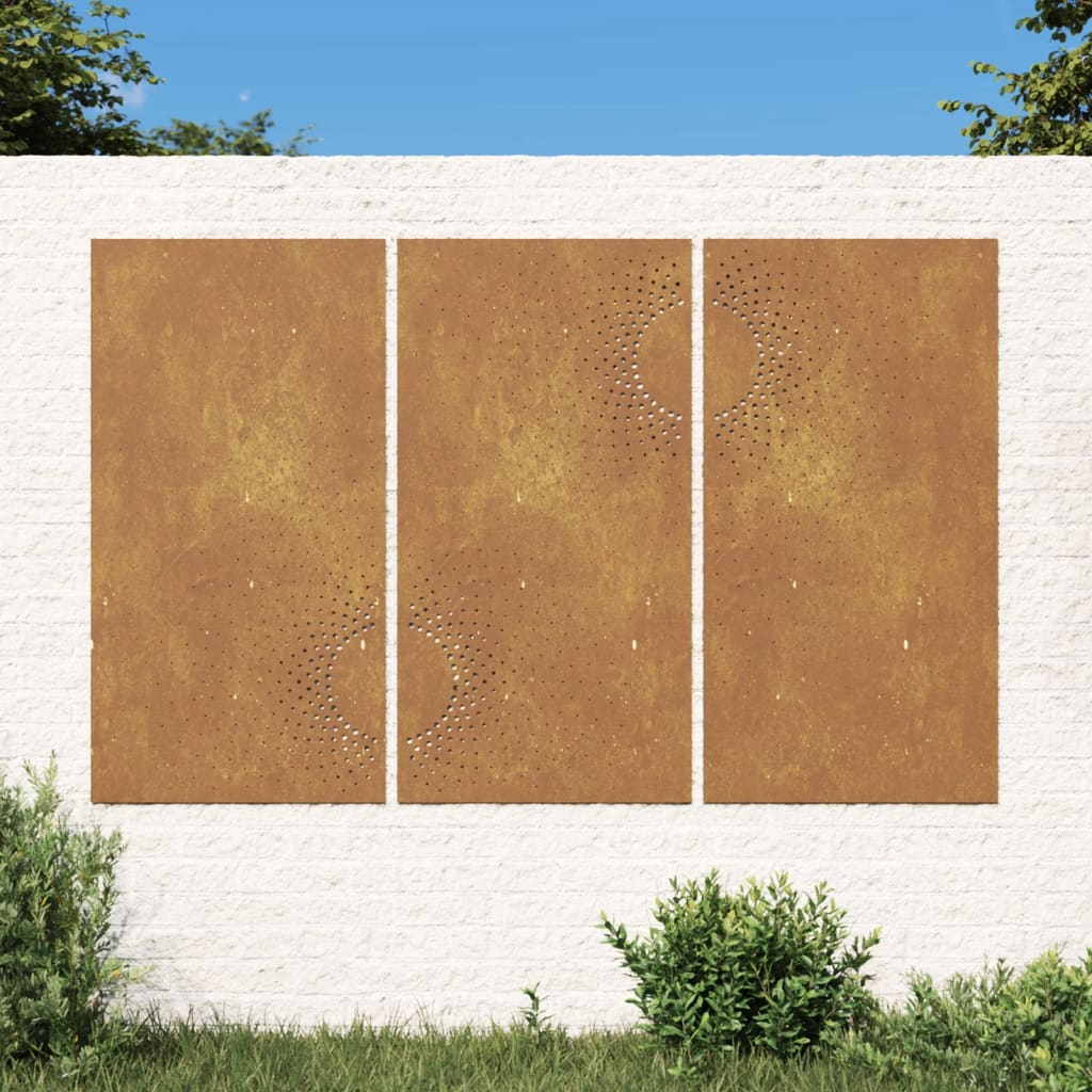 vidaXL udendørs vægdekoration 3 dele 105x55 cm soldesign cortenstål