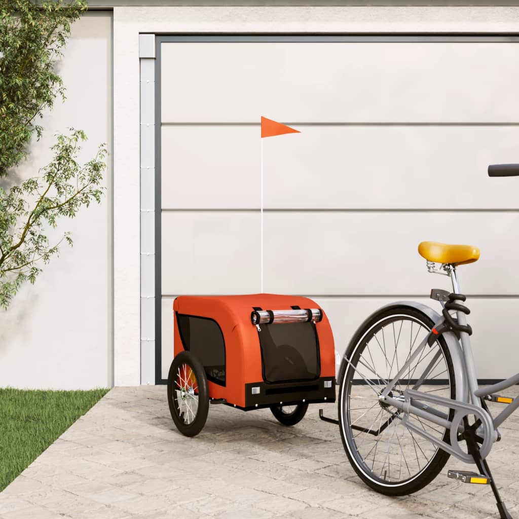 vidaXL hundetrailer til cykel oxfordstof og jern orange og sort
