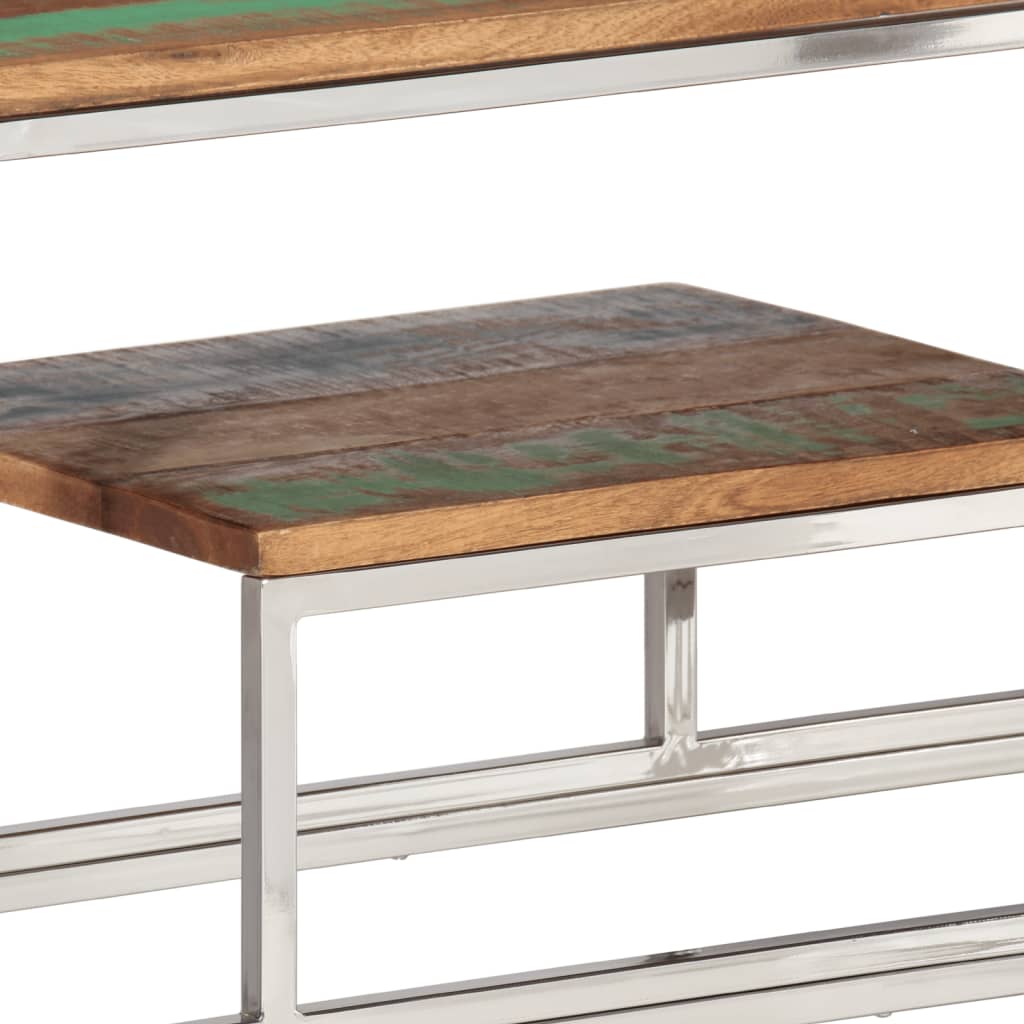 vidaXL konsolbord rustfrit stål og massivt genbrugstræ sølvfarvet