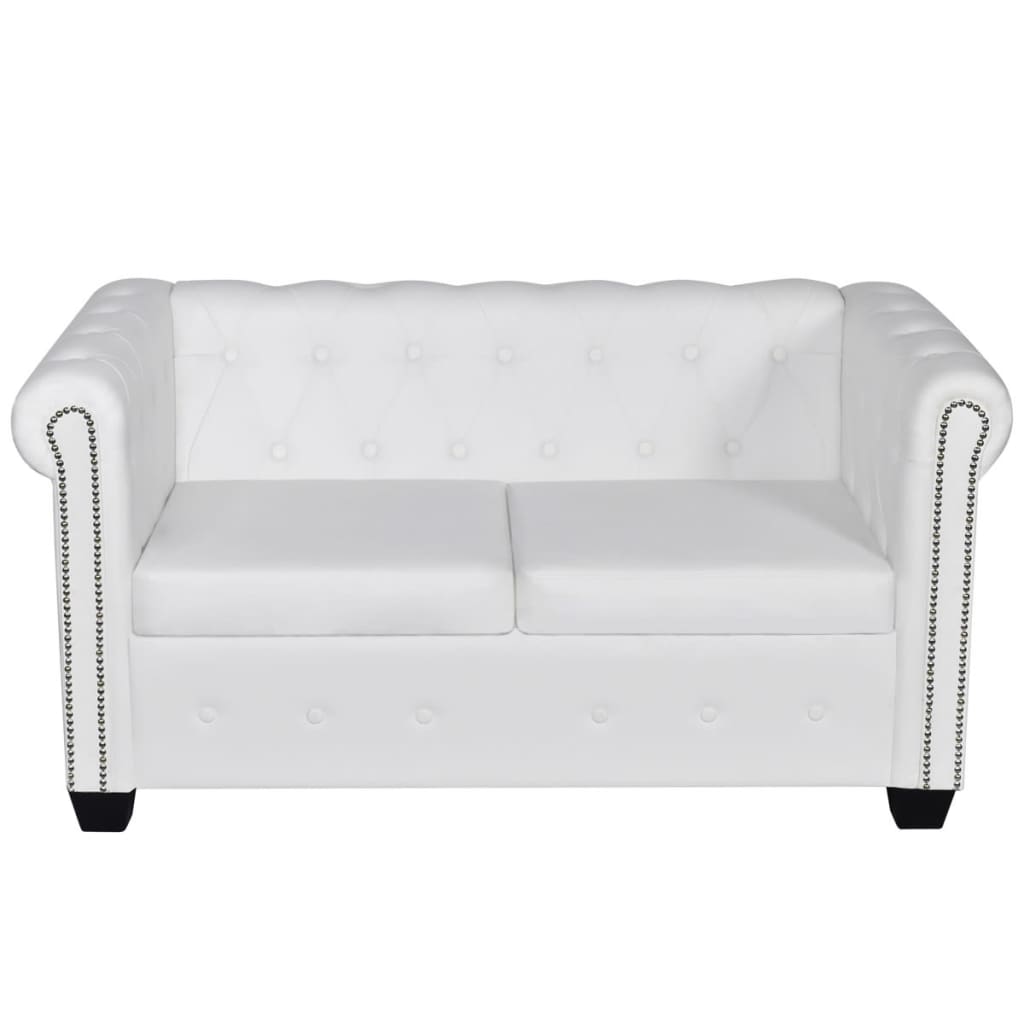 vidaXL 2-personers Chesterfield sofa kunstlæder hvid