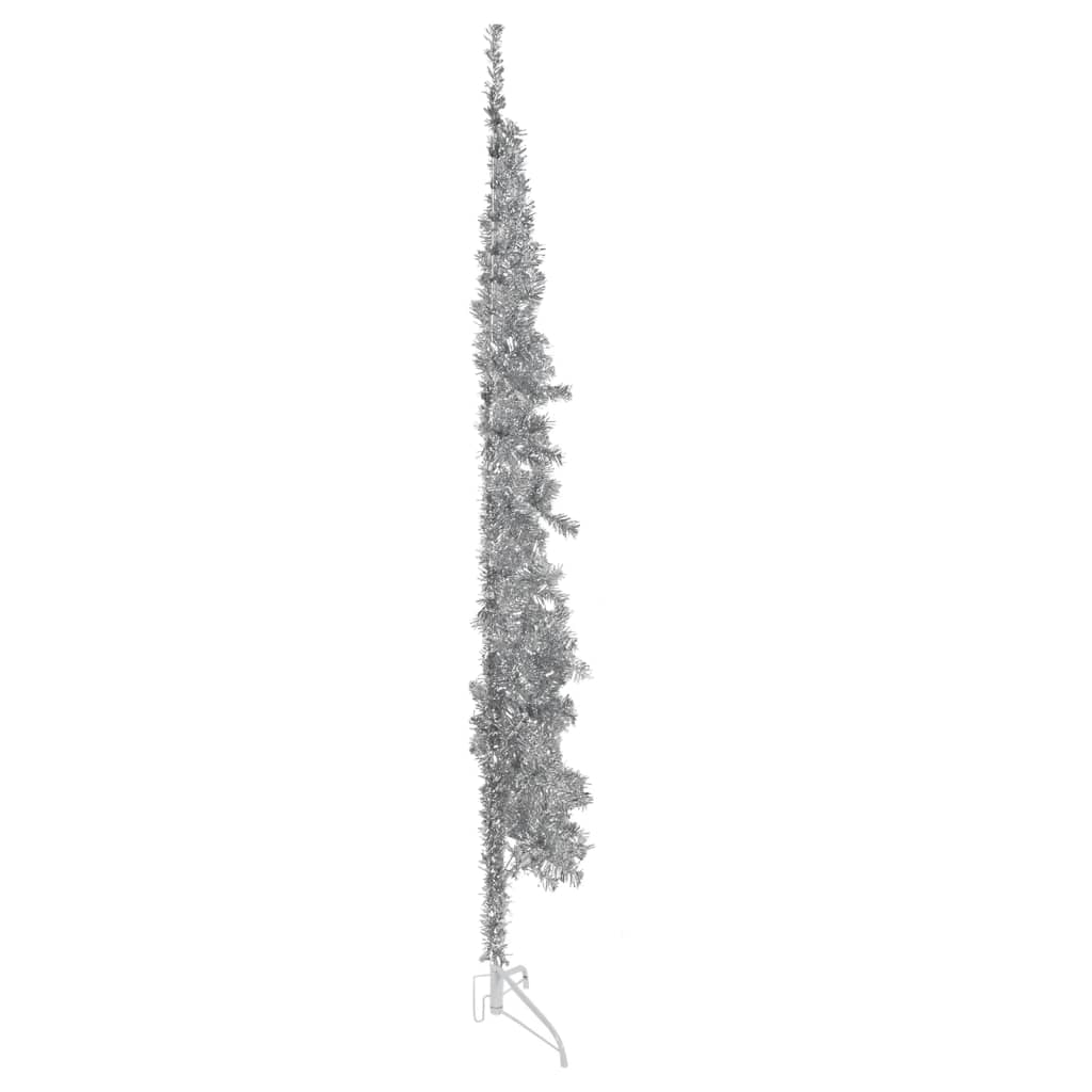 vidaXL kunstigt halvt juletræ med juletræsfod 240 cm smalt sølvfarvet