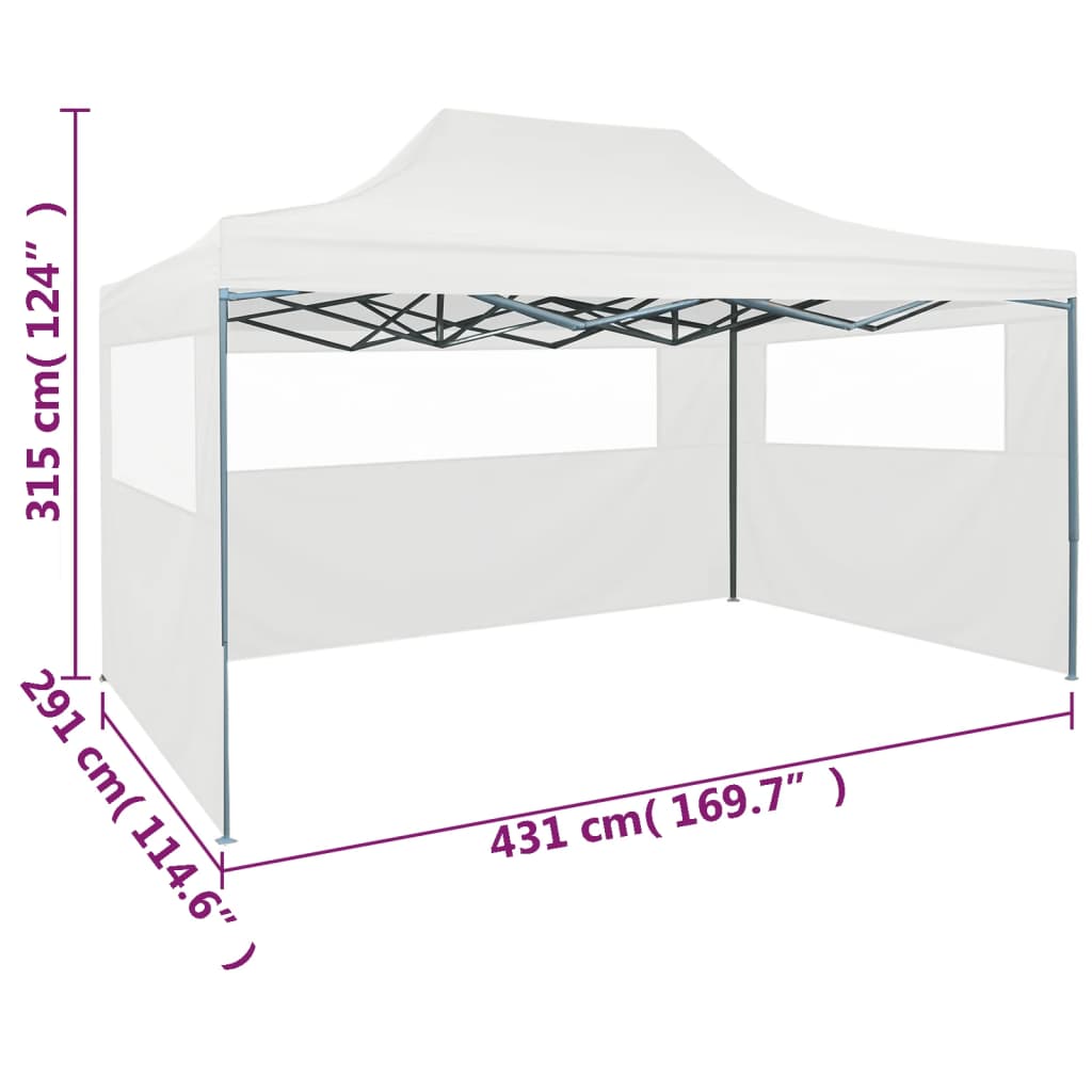 vidaXL foldbart festtelt med 3 sidevægge 3 x 4,5 m hvid