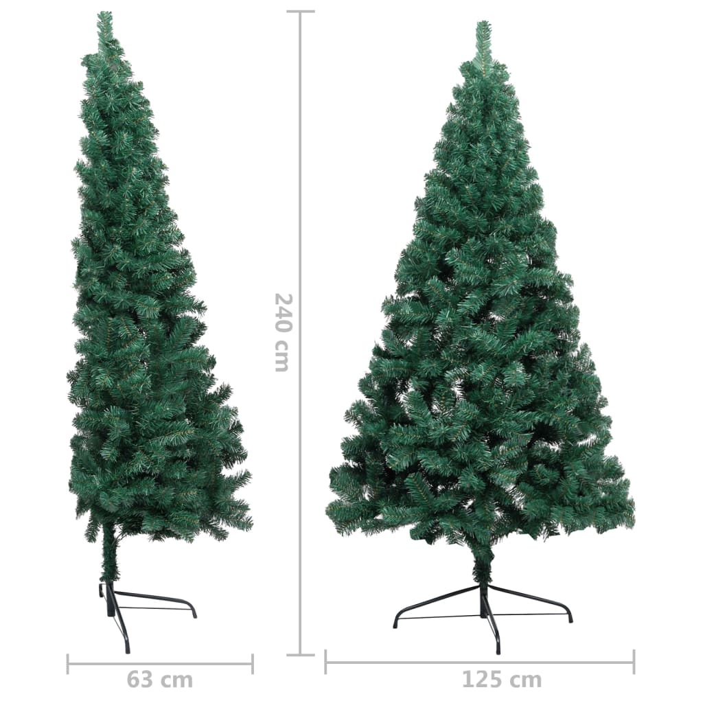 vidaXL kunstigt halvt juletræ med lys og kuglesæt 240 cm grøn