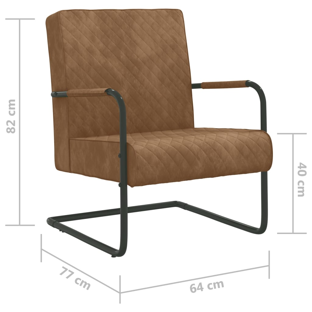 vidaXL stol med cantilever fløjl brun