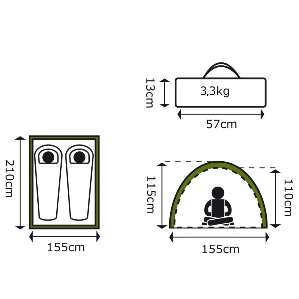 Camp Gear 2-personers-telt Colorado x 155 115 cm grøn | vidaXL.dk
