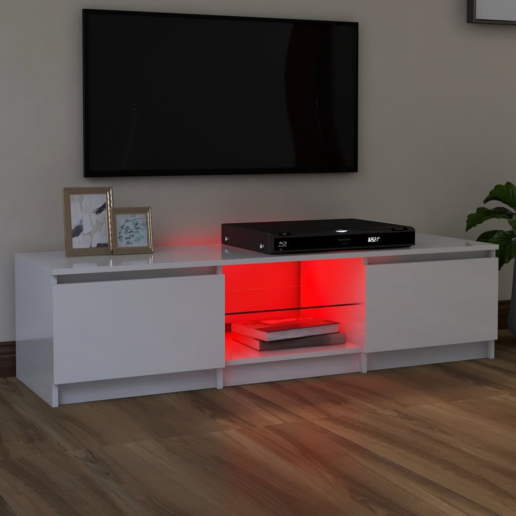 vidaXL tv-skab med LED-lys 140x40x35,5 cm hvid højglans