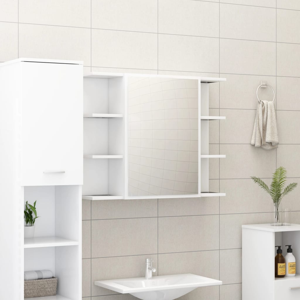 vidaXL badeværelsesskab med spejl 80x20,5x64 cm konstrueret træ hvid