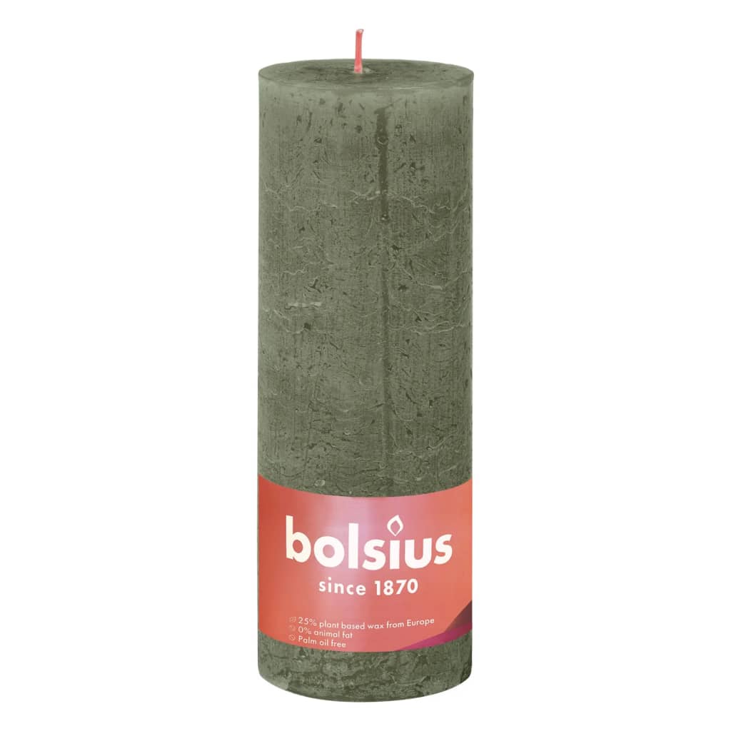 Bolsius rustikke søjlestearinlys Shine 4 stk. 190x68 mm olivengrøn