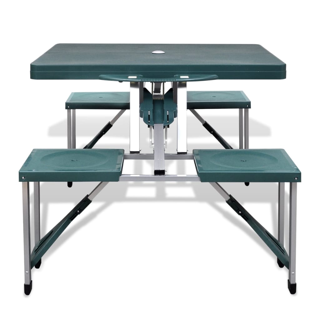 Foldbart campingbordsæt 4 taburetter aluminium ekstra let grøn