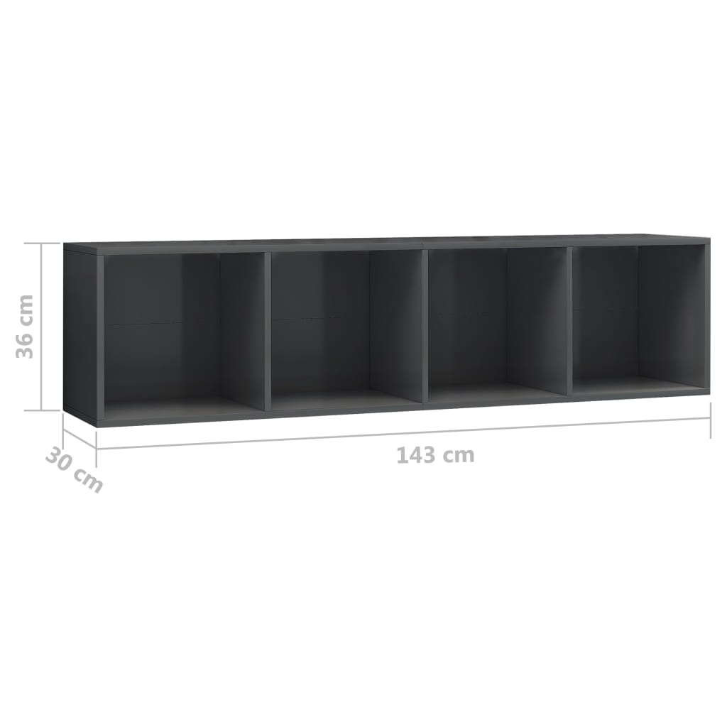 vidaXL bogskab/tv-skab 143 x 30 x 36 cm grå højglans