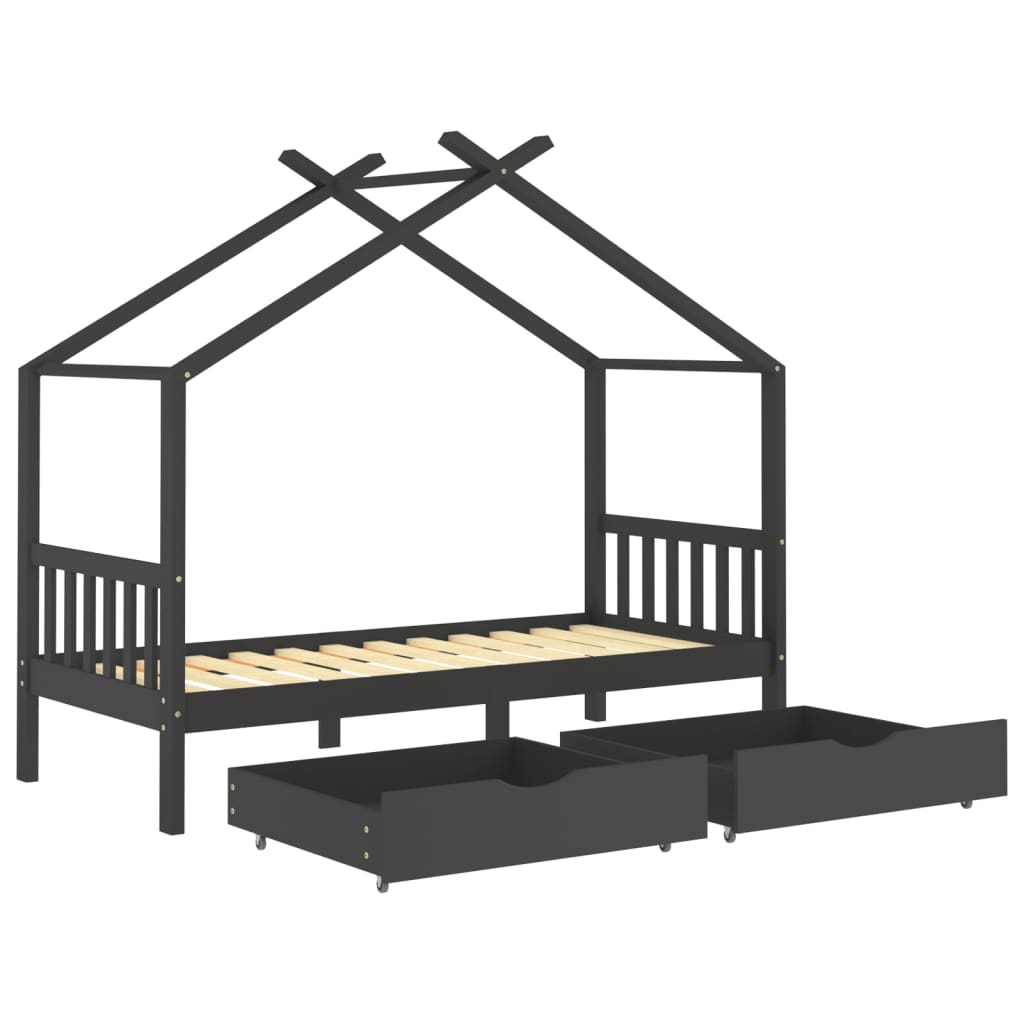 vidaXL sengestel til børn + skuffer 90x200 cm massiv fyrretræ mørkegrå