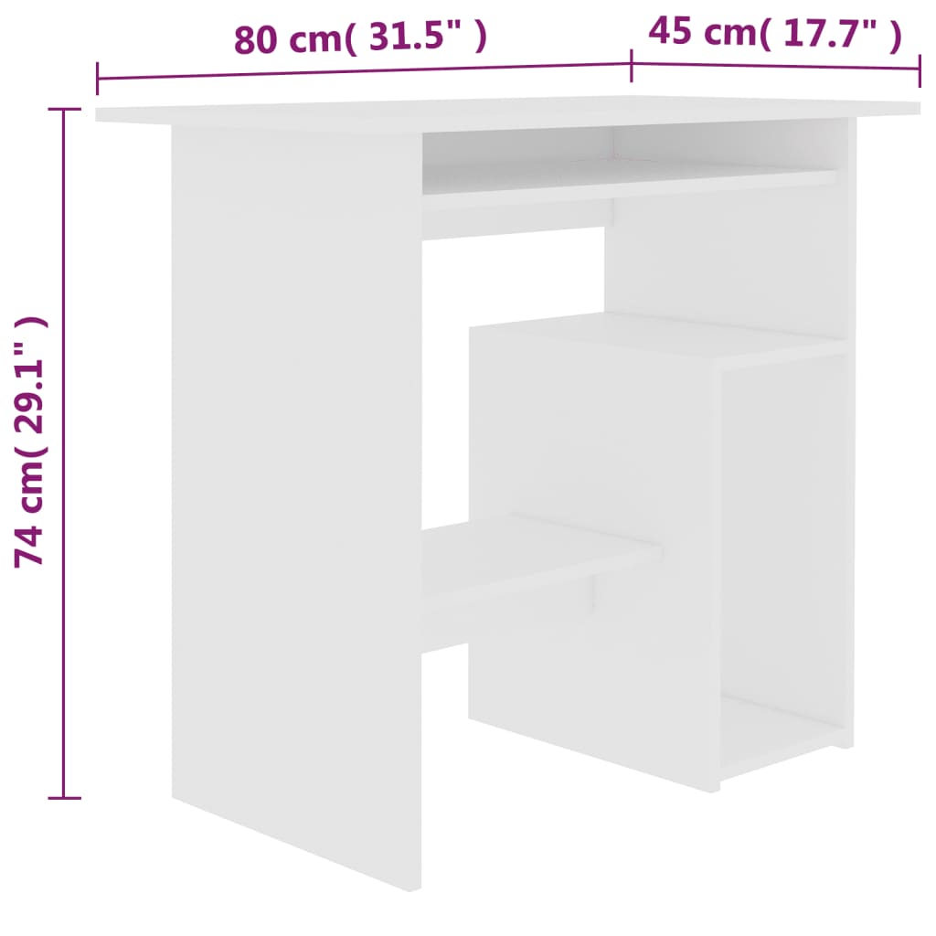 vidaXL skrivebord 80 x 45 x 74 cm spånplade hvid