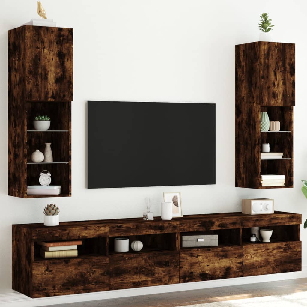 vidaXL tv-borde med LED-lys 2 stk. 30,5x30x102 cm røget egetræsfarve