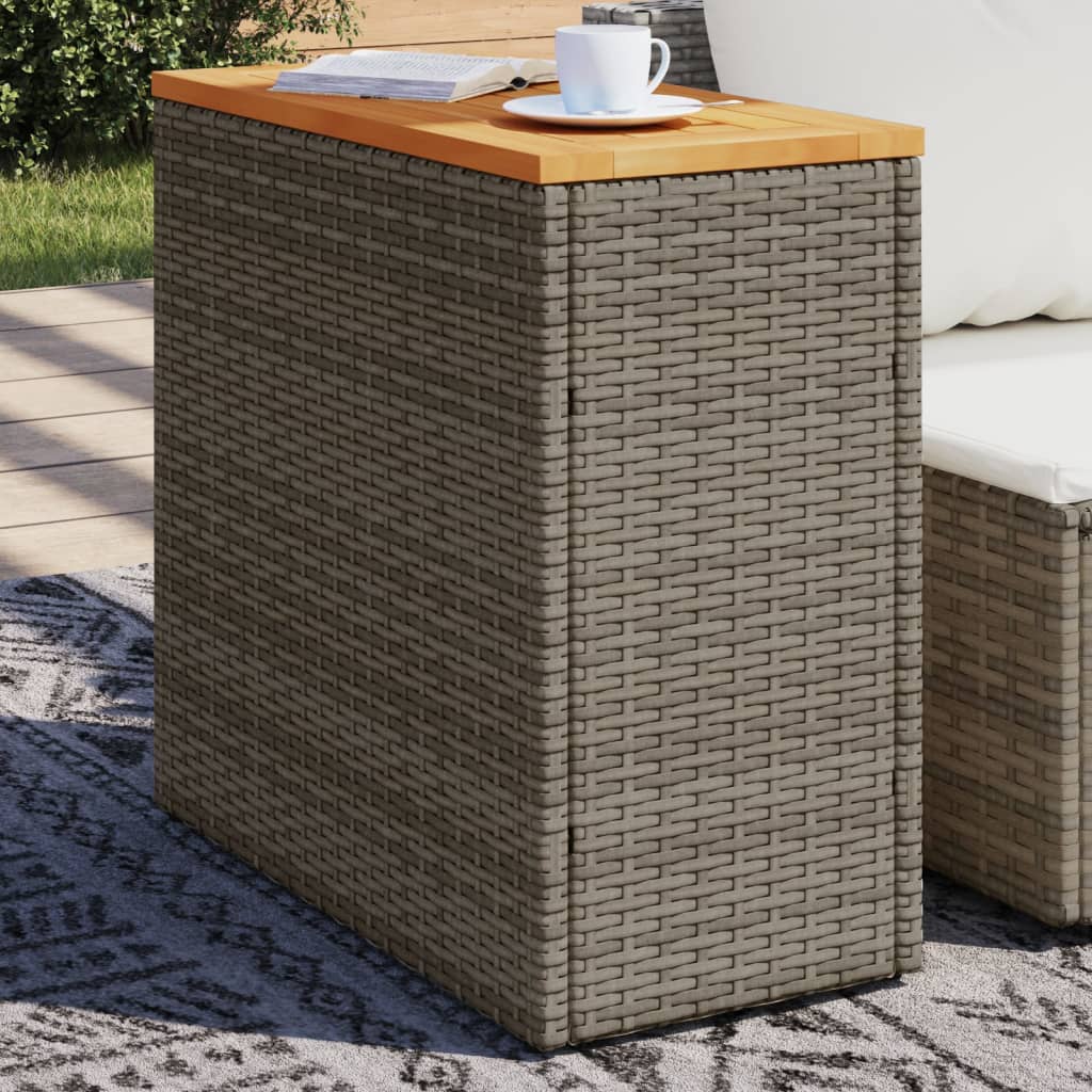 vidaXL havesidebord med trætop 58x27,5x55 cm polyrattan grå