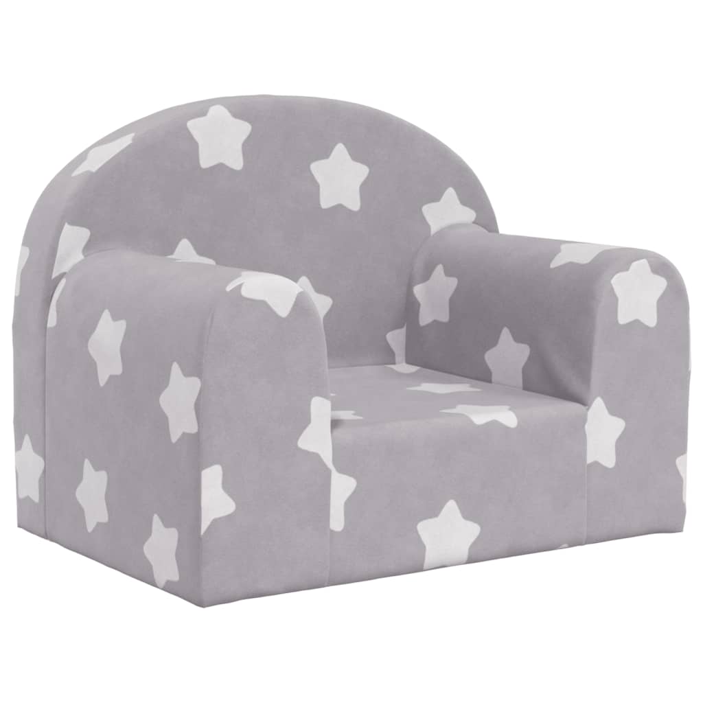 vidaXL sofa til børn blødt plys med stjerner lysegrå