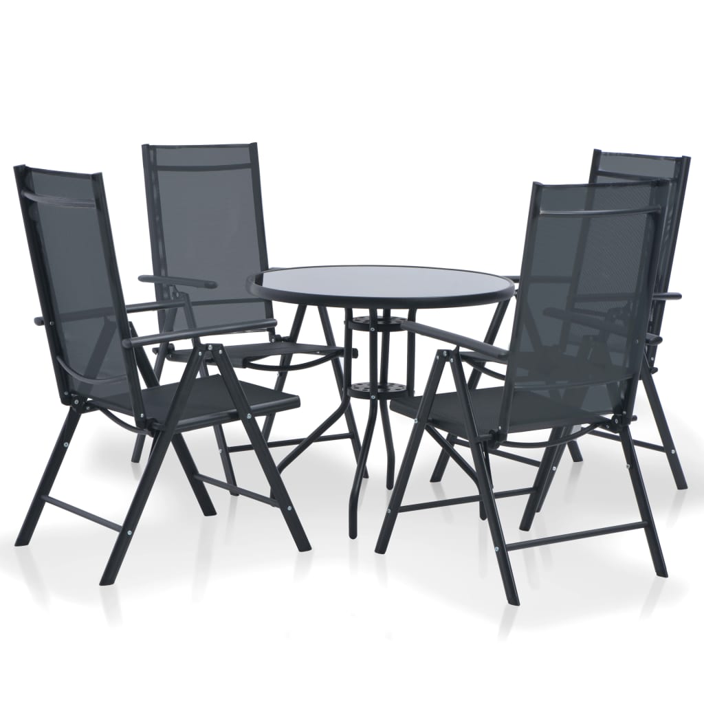 vidaXL udendørs spisebordssæt 5 dele aluminium og textilene sort