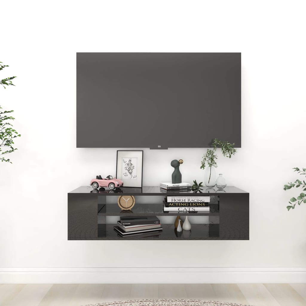 vidaXL væghængt tv-bord 100x30x26,5 cm konstrueret træ sort højglans